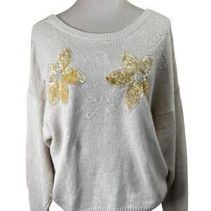Amanda Smith II Silk Angora Cream Floral Sequin Sweater (Made in Hong Kong)
